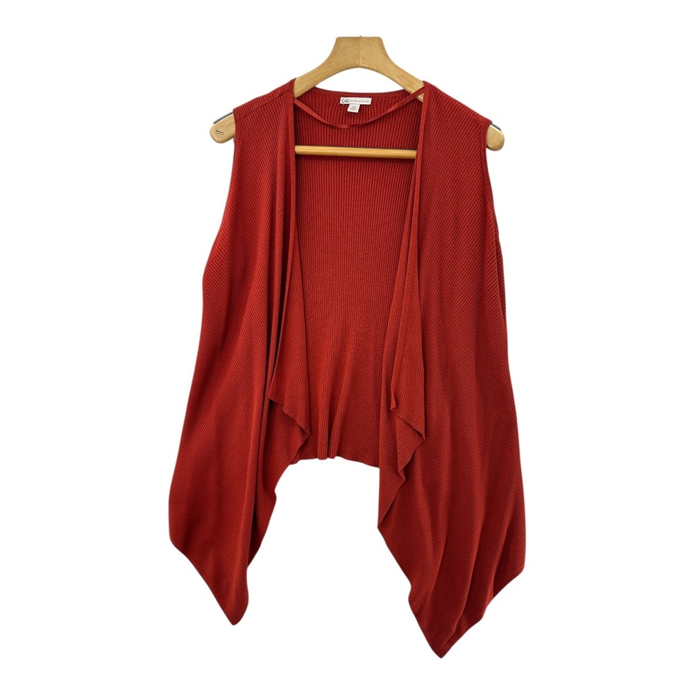 Cato‎ Women's Medium Red Ribbed Knit Draped Open Front Cardigan Vest Sweater